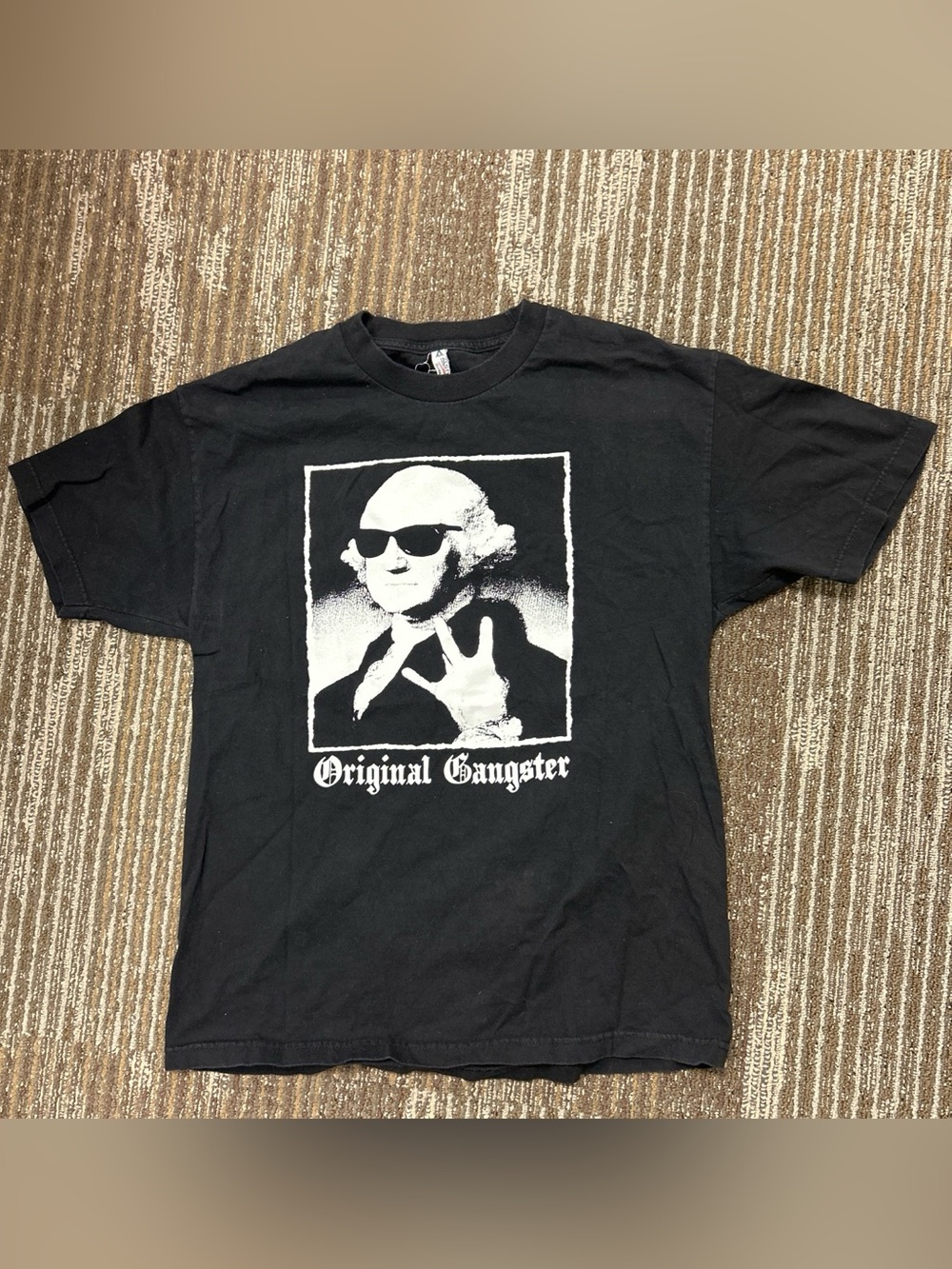 Alstyle George Washington Black Graphic Tee with White 'Original Gangster' Print